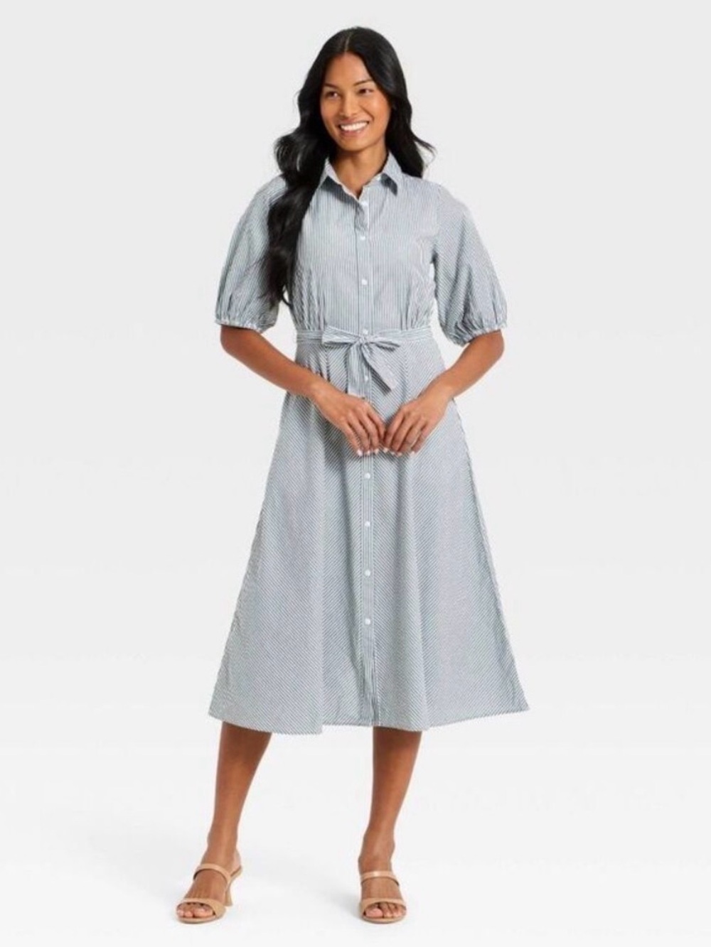 a new day Green & White Striped Midi Shirt Dress
